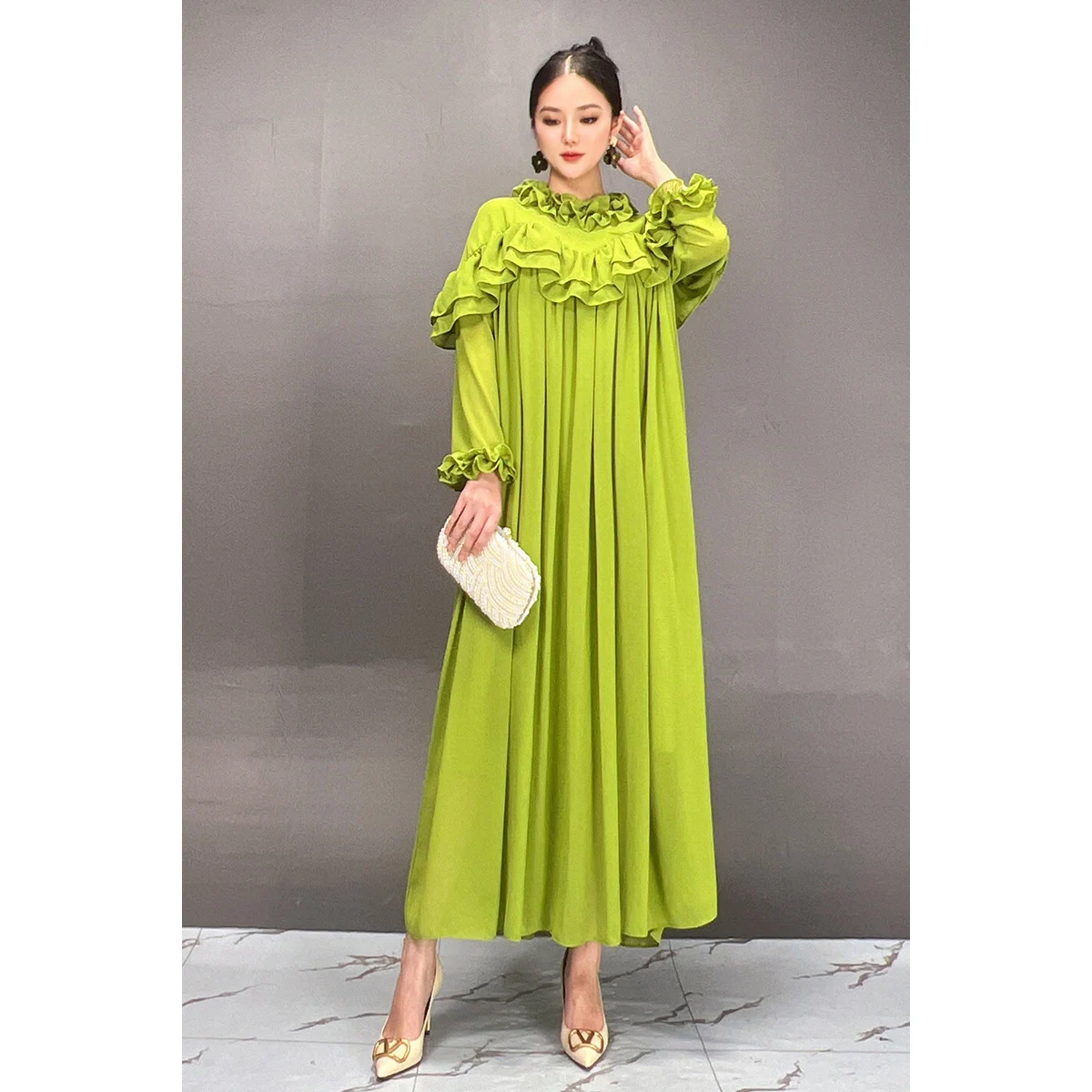 Vefadisa 2024 Autumn New Women Dresses Lace Collar Long Sleeve Swing Dress Temperament Fashion Elegant Dresses ZXY1077A