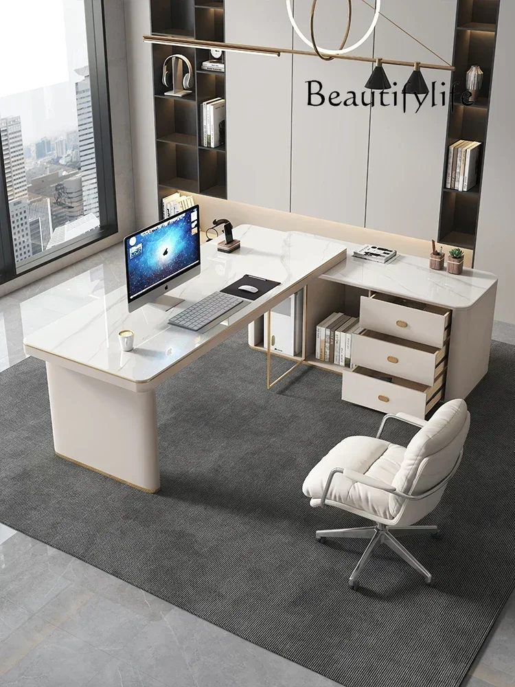 N49 0 Italian Minimalist Rock Slab Desk Home Study Writing Desk Light Luxury Corner Computer Desk
