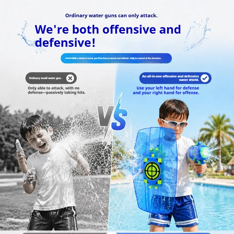 Water Gun With Shield Large Capacity High Pressure Long Range Blaster For Outdoor Summer Pool Beach Water Fighting