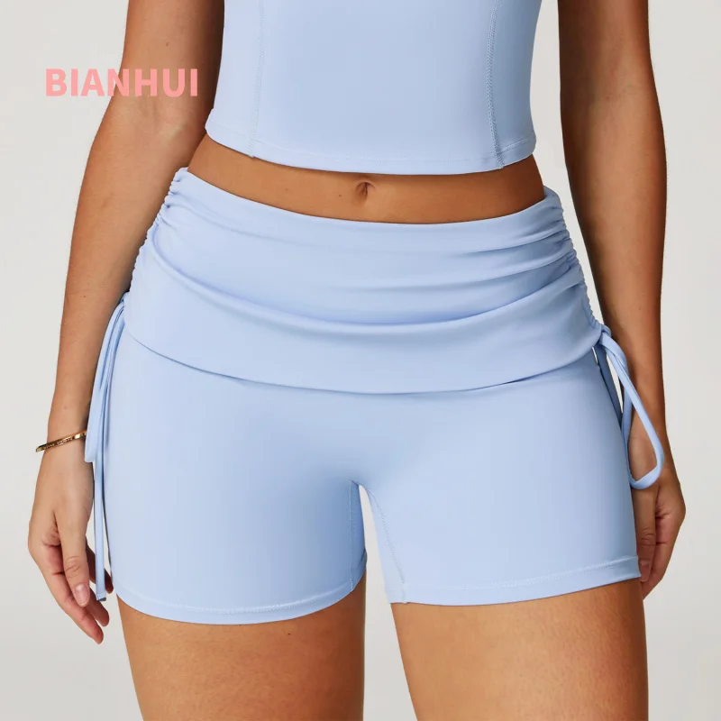

BIANHUI Waist-Turning Nude Feel Tight Yoga Shorts Drawstring Outerwear Casual Pants Pilates Sports Women's Cycling Shorts