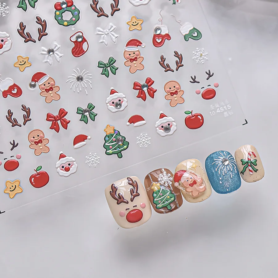 5D winter snowman nail stickers Christmas tree Santa Claus design crystal ball white snowball bow snowflake house nail stickers