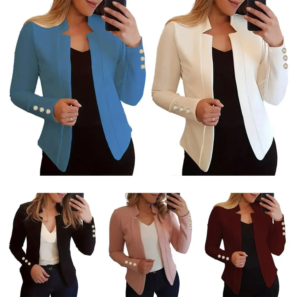 Fashion Autumn Blazer Solid Color Lightweight Women Open Front Casual Jacket Blazer Women Blazer Streetwear