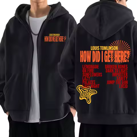 Singer Louis Tomlinson How Did I Get Here Tour 2026 Print Zipper Hoodie Men Fashion Jacket Loose Casual Hip-hop Zip Up Jackets
