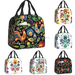 Polen Folk Roosters Lunchtasche für Damen, Kühler, wärmeisoliert, polnische Blumendruck-Lunchbox für Kinder, Schule, Essen, Picknicktaschen