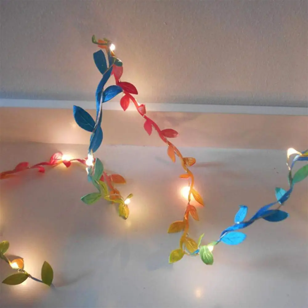 2M/3M/5M Green Leaf Garland String Lights LED Flexible Copper Artificial Leaf Vine Lights for Christmas Wedding Party Decor