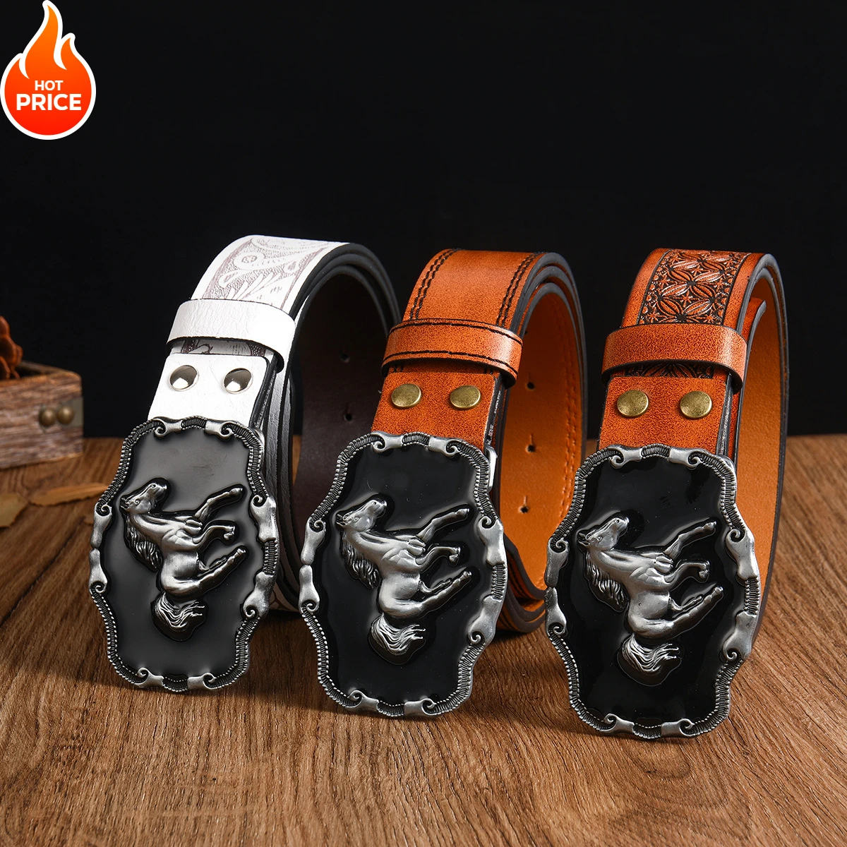 

2024 New 3.7cm Western Cowboy PU Leather Belt - Men Waist Strap Bull Decoration Floral Engraved for Jeans Designer Belt