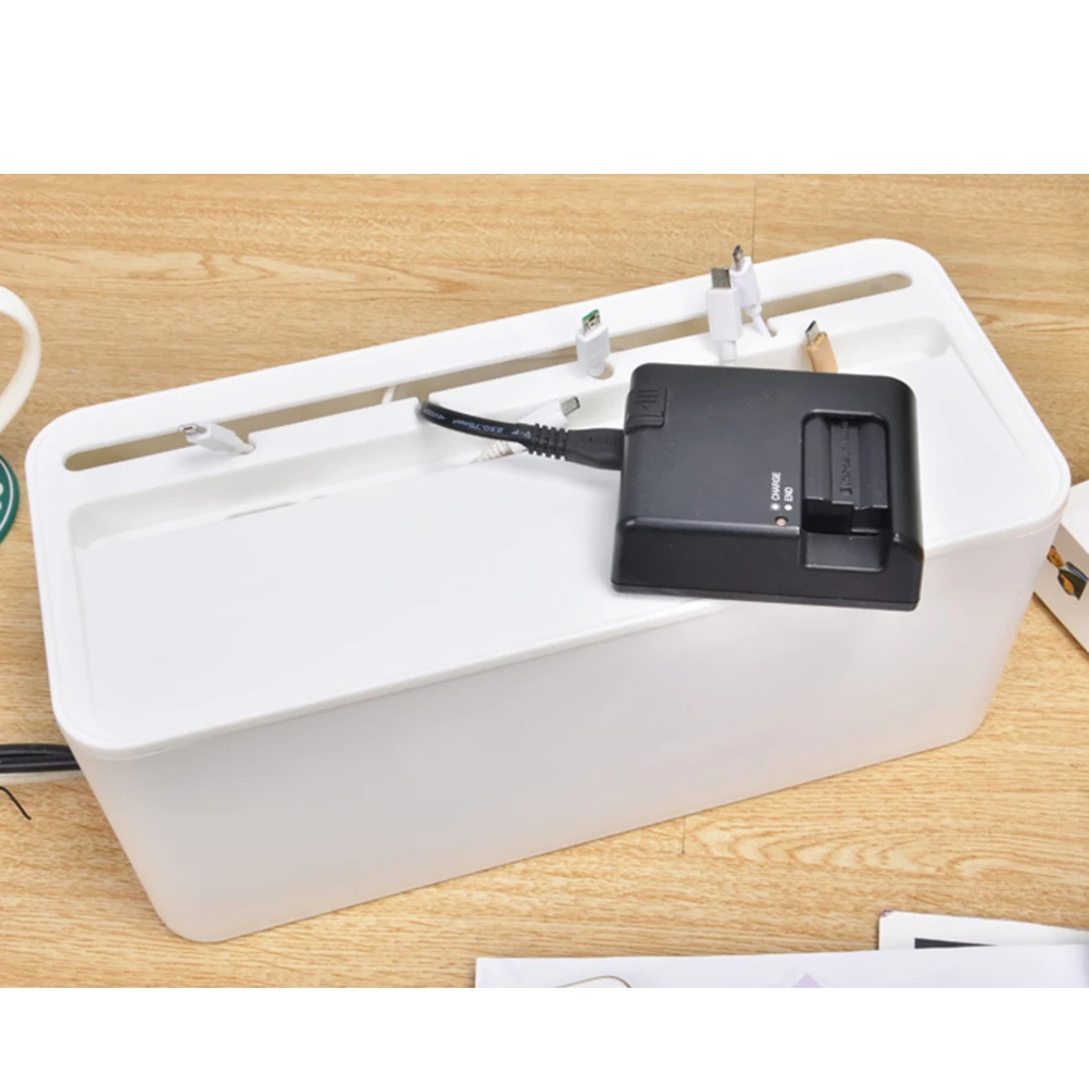 

Wire Storage Box Durable Plastic Cable Organizer Anti-Dust For Home Office Kitchen Bathroom White Medium Size Household Supplies