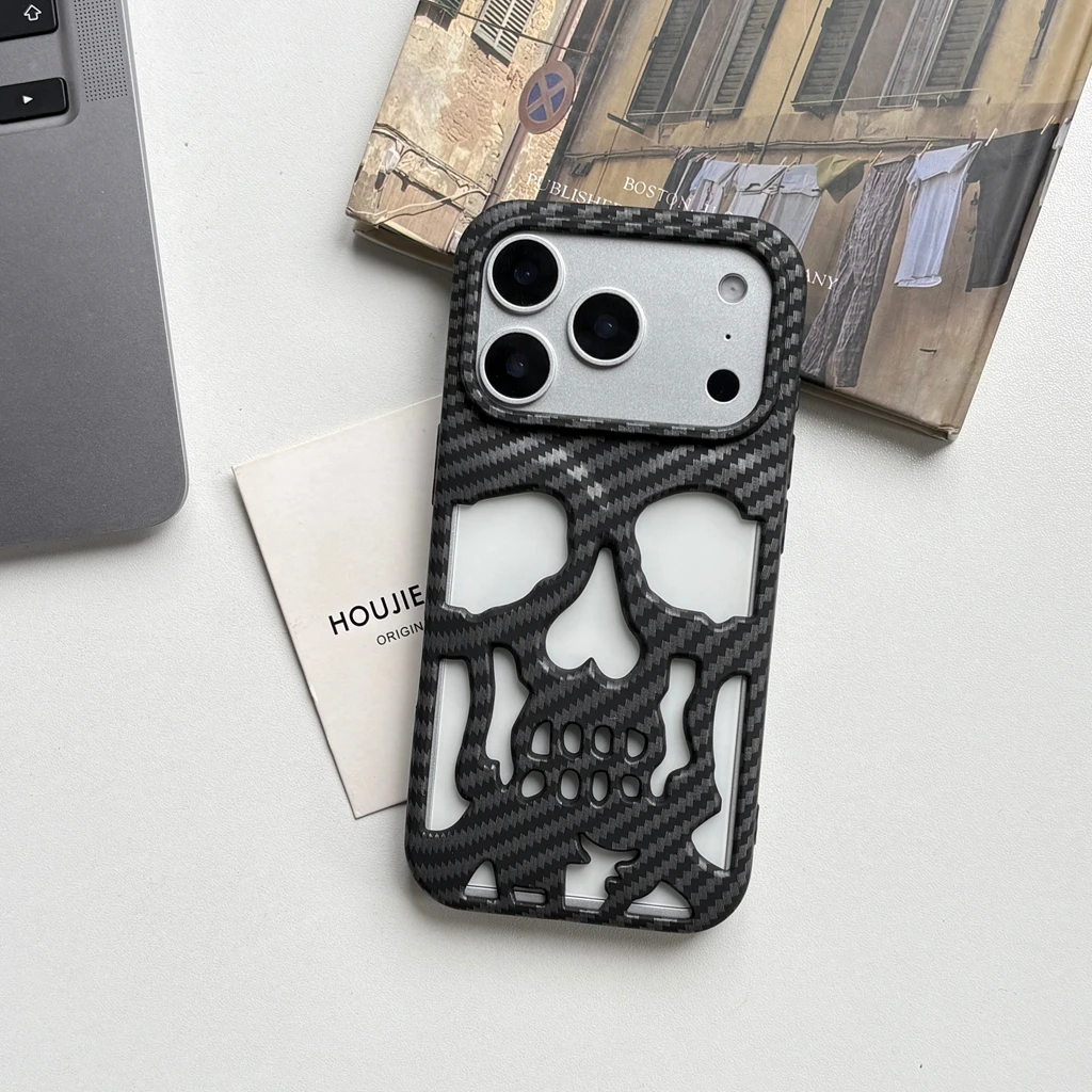 Retro-Mode, matt, aushöhlen, Totenkopf-Kopf-Skelett, stoßfest, schützende Handyhülle für iPhone 17, 16, 15, 14, 13, 12 Pro Max