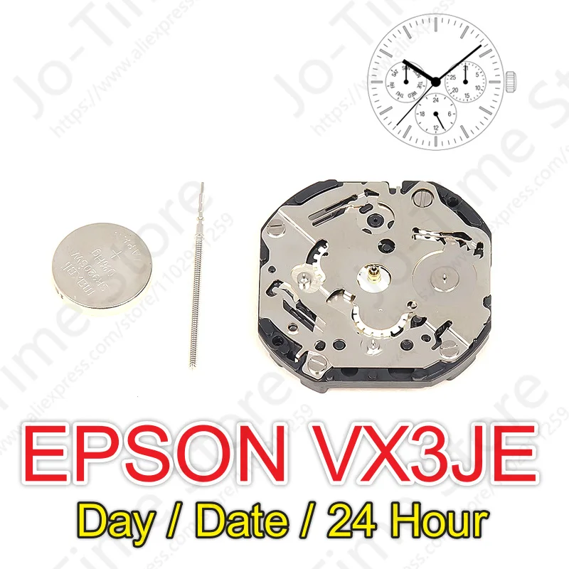 VX3J Movement Epson VX3JE Movment Analog Quartz 10 1/2\'\'\' Slim Movement / 3 Hands (H/M/S) And 3 Eyes With Day / Date / 24 Hour