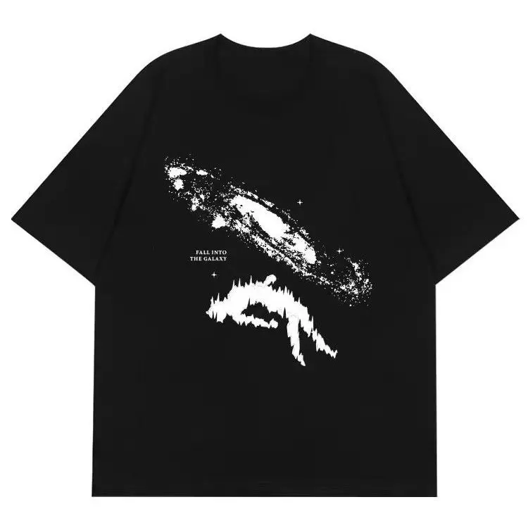 

Новые американские футболки с короткими рукавами с абстрактным принтом Falling Space Niche, хлопковые повседневные топы премиум-класса больших размеров для мужчин и женщин