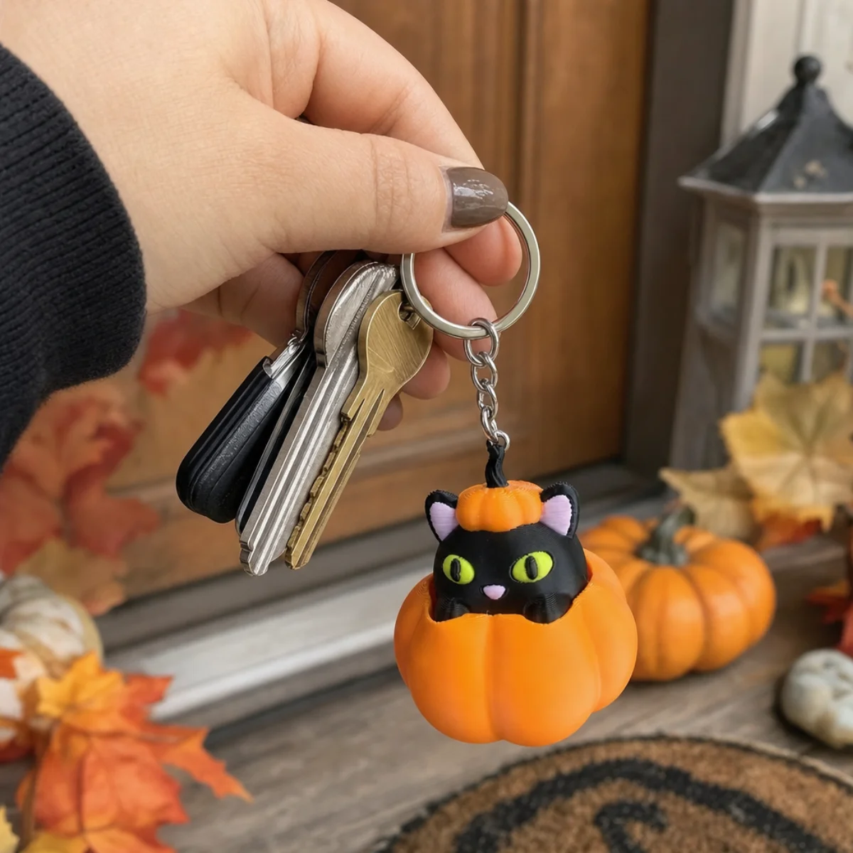 1Pc Lovely Halloween Pumpkin Black Cat Clicker Keychain,Durable Eco PLA 3D Print Decor Portable Stress Squeeze Toy Bag Pendant - view 4