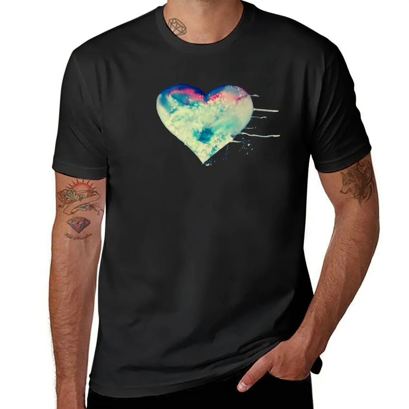 Fierce Heart - Watercolor Heart on Fire T-Shirt anime clothes blanks plus size tops mens clothing