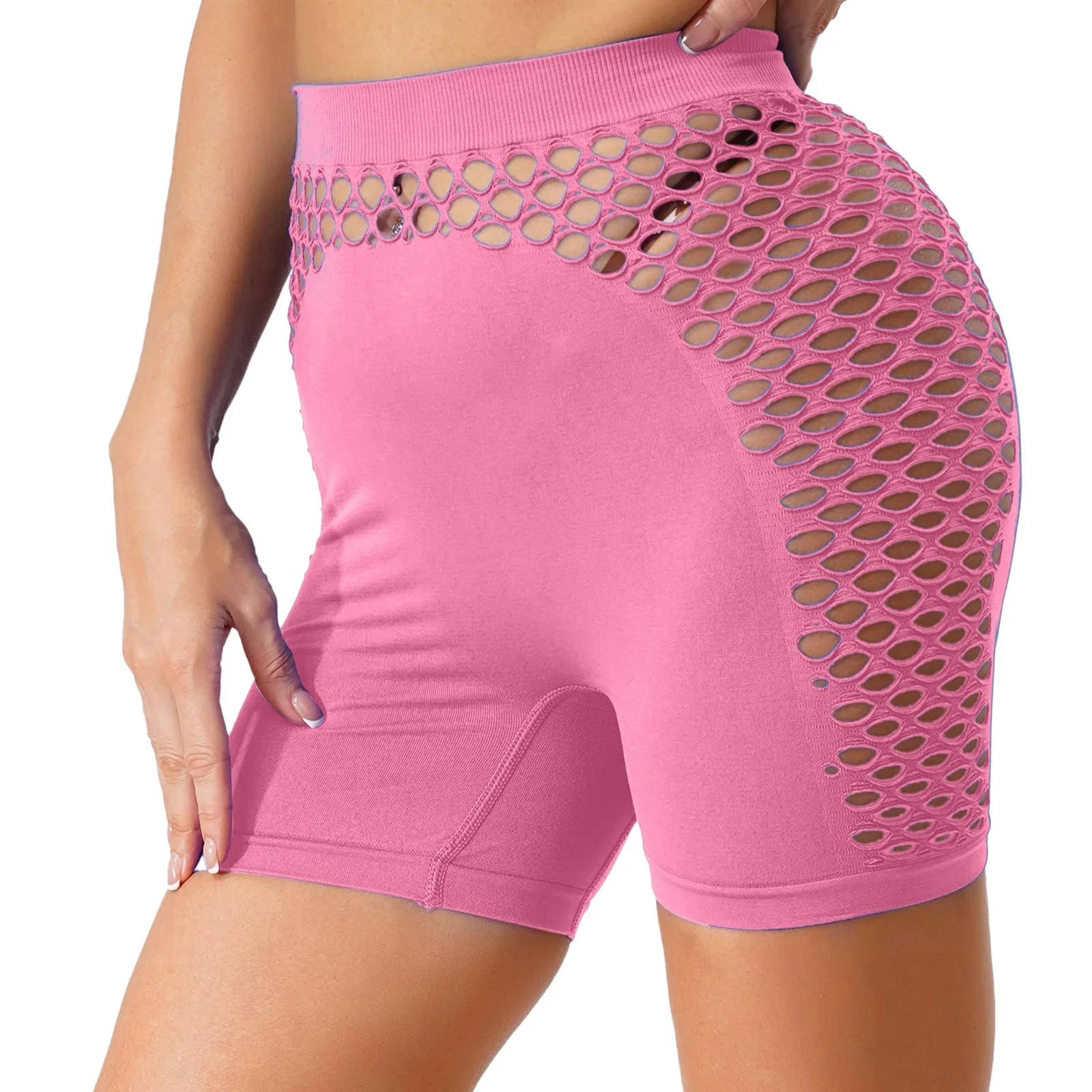 Pantaloncini da yoga a rete scavati da donna Cintura elastica Leggings corti atletici Allenamento in palestra Fitness Corsa Abbigliamento sportivo Costumi da bagno