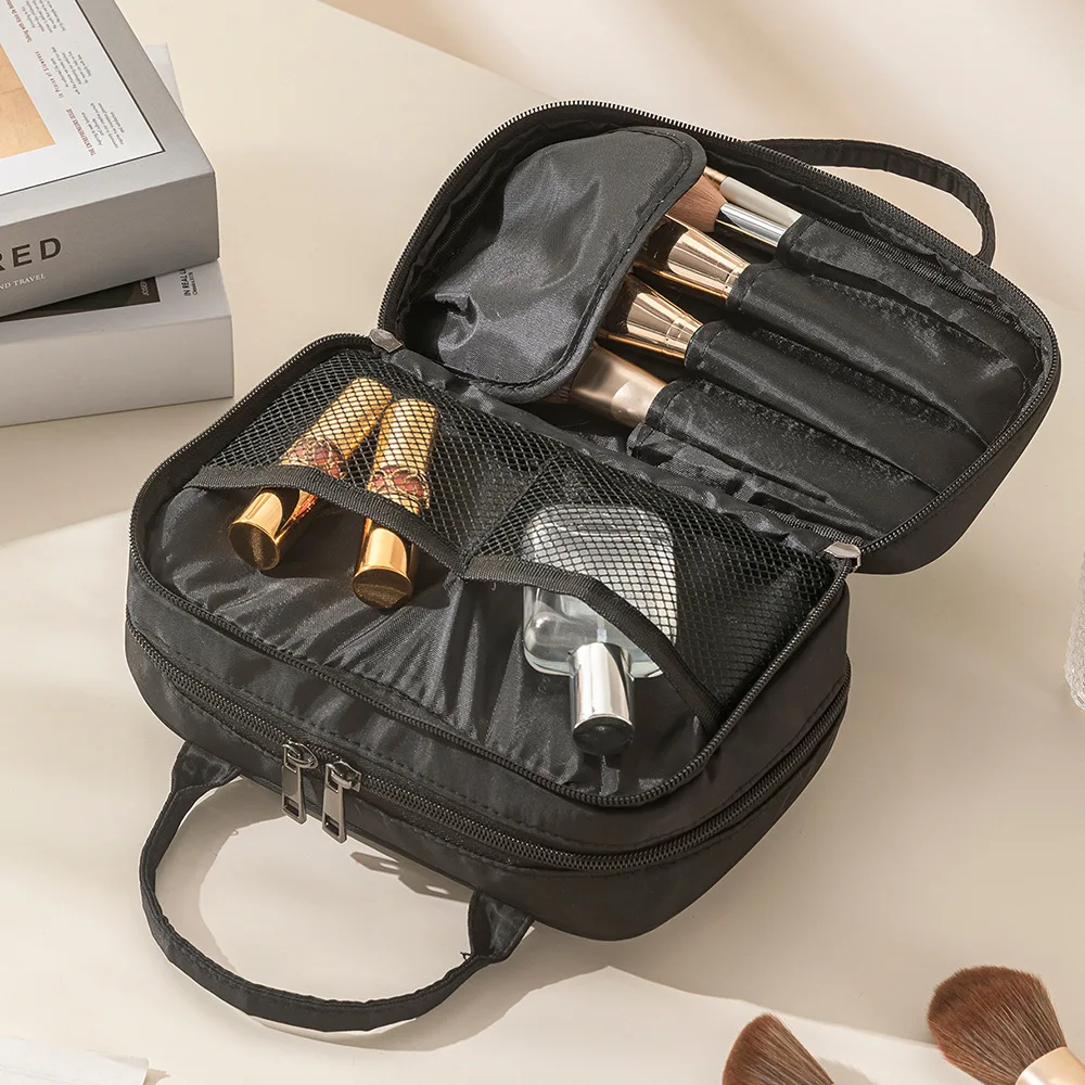 Large Capacity Double Layered Makeup Bag Portable Toiletry Bag Travel Multifunctional Storage Bag Makeup Brush Wash Bag Tool Kit