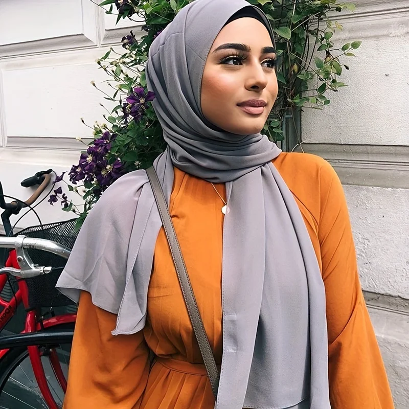 Lenço Chiffon Hijab monocromático muçulmano para mulheres, xales longos Ramadã, turbante de cabeça, envoltório clássico da cabeça, bandana, moda