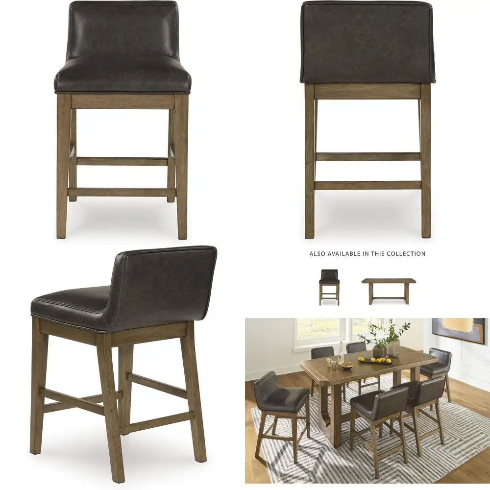 

Барные стулья с низкой спинкой и подставкой для ног, обтянутые искусственной кожей, комплект из 2 шт., светло-коричневый и черный