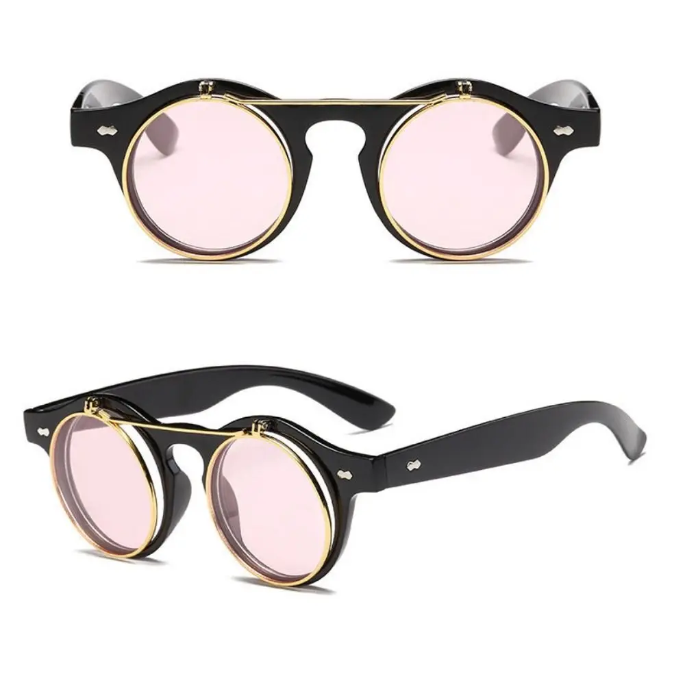 Round Frame Flip Cover Sunglasses Sun-Protective Double Layer Driving Glasses Punk Eyewear Outdoor Sunglasses
