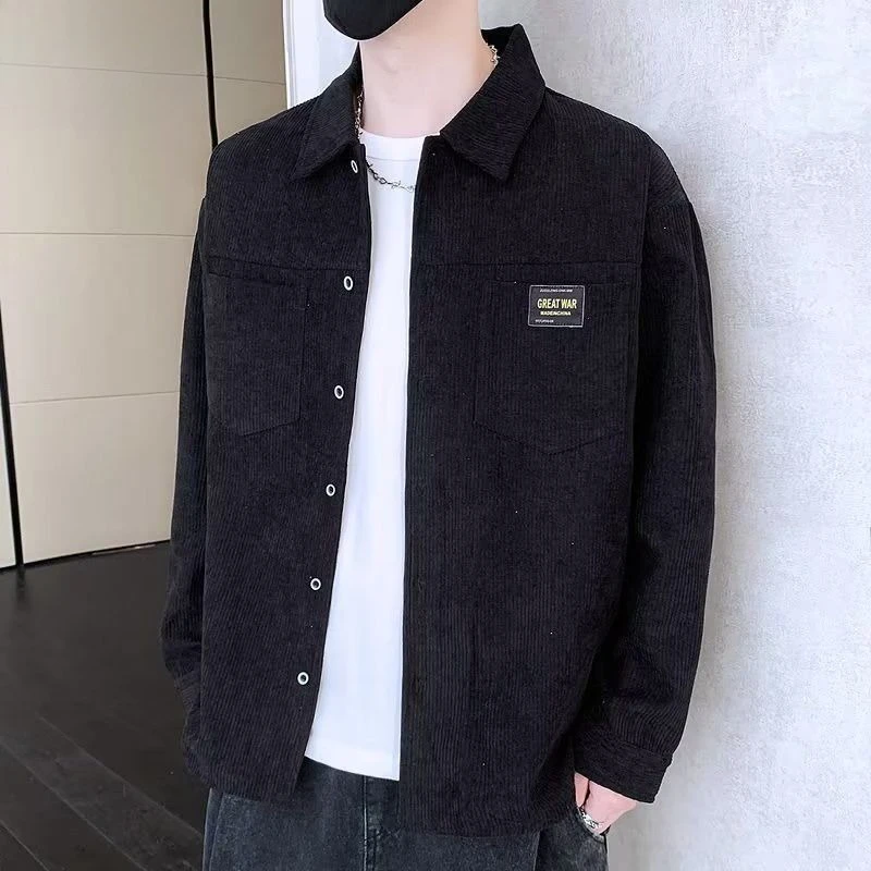 

​Men's Spring Autumn Corduroy Jacket Loose Fit Flap Collar Workwear Jacket Trendy Stylish Short Design​