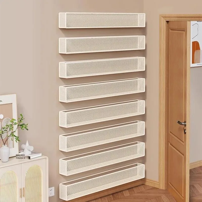 Wall Bookshelf Behind Door Ultra-narrow Simple Wrought Iron Children's Picture Books Book Finishing Rack Wall-mounted Storage