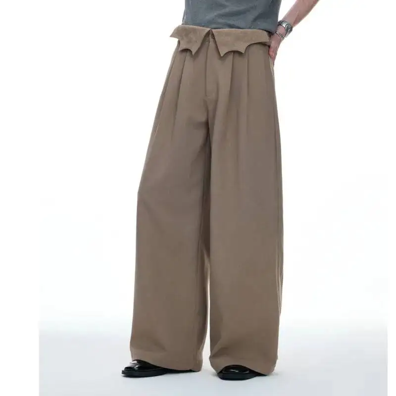 WVGA Summer New Men Asymmetrical Batwing Waist Vertical Striped Straight Trousers Niche Embroidery Elegant Wide-Leg Pants W25258