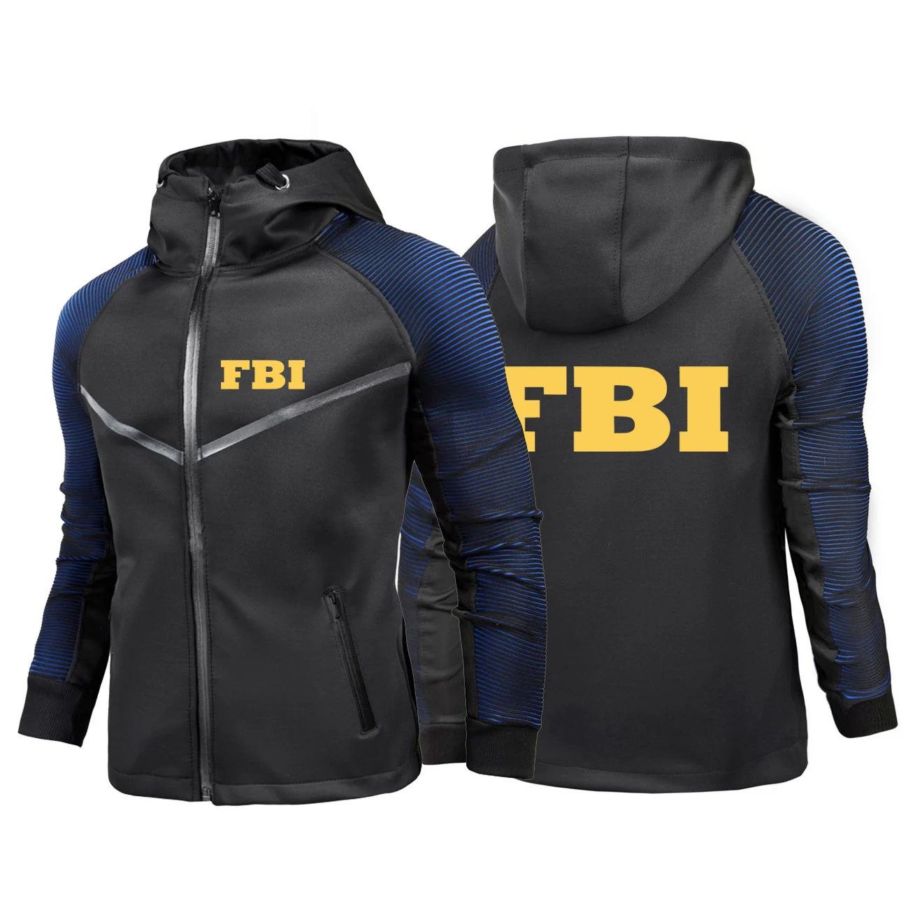 

2025 Spring And Autumn Men's FBI Logo Print New Type Senior Racer Jacket High Quality Zipper Hooded Coat Leisure Slim Hoodies