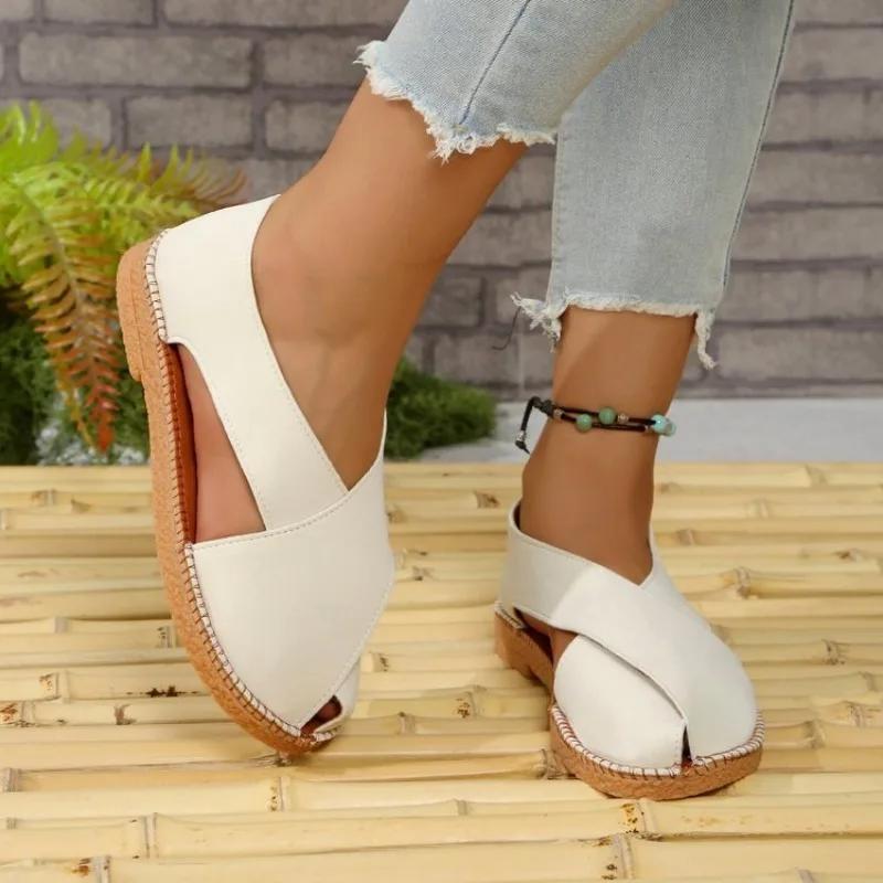 Women's Flats Slip on Peep Toe Cutout Asymmetrical Wrap Suede Look Contrast Stitch Casual Summer Outdoor Daily Walking Footwear
