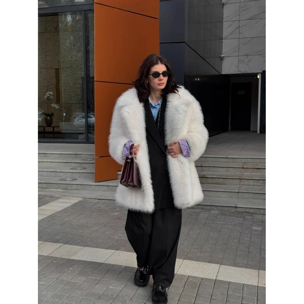Laziness Style  Fur Medium Length Artificial Hair Coat Cross-Border Winter Fashion Women's Premium Quality Long Sleeve Coat