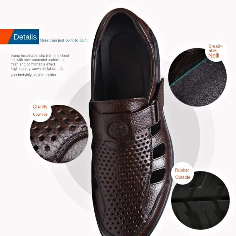 Sandalias de cuero genuino con agujeros para hombre, calzado informal de negocios con agujeros, oferta especial de verano, 2024