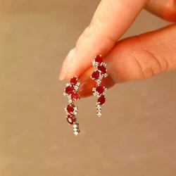 Inspired Multiples ruby tassels Long style stud earrings for women exquisite earings Light luxury engagement silver jewelry
