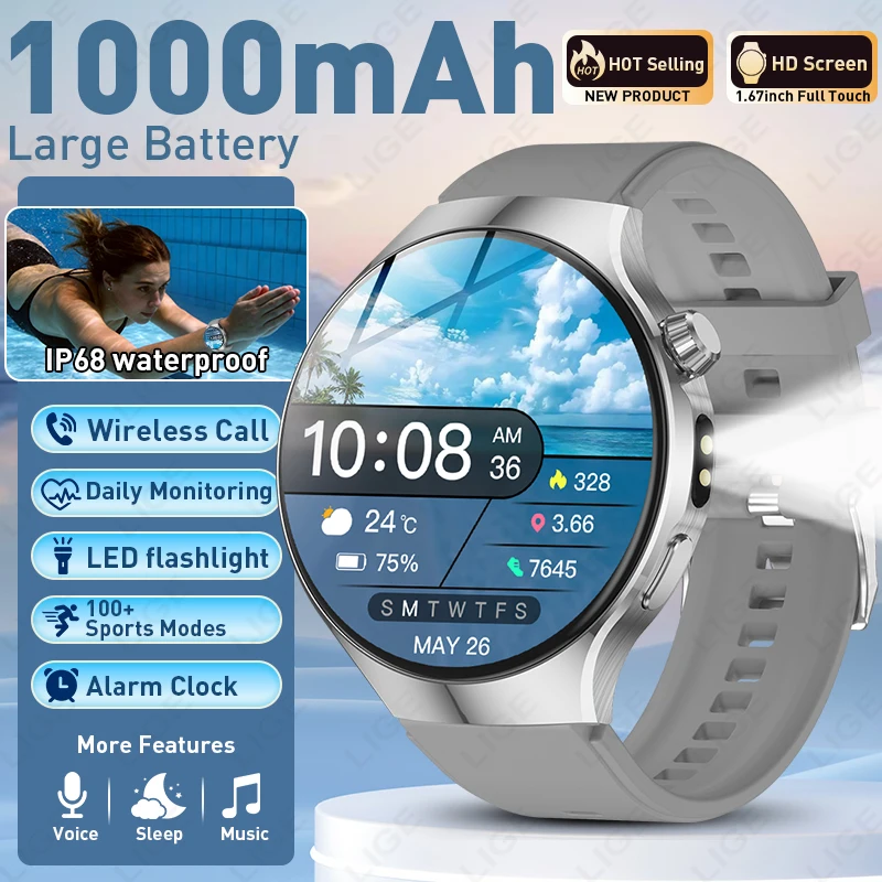 

LIGE 2026 New Military Smart Watch For Men 1000mAh Battery Sports Fitness Health Monitoring Bluetooth Call Flashlight Smartwatch