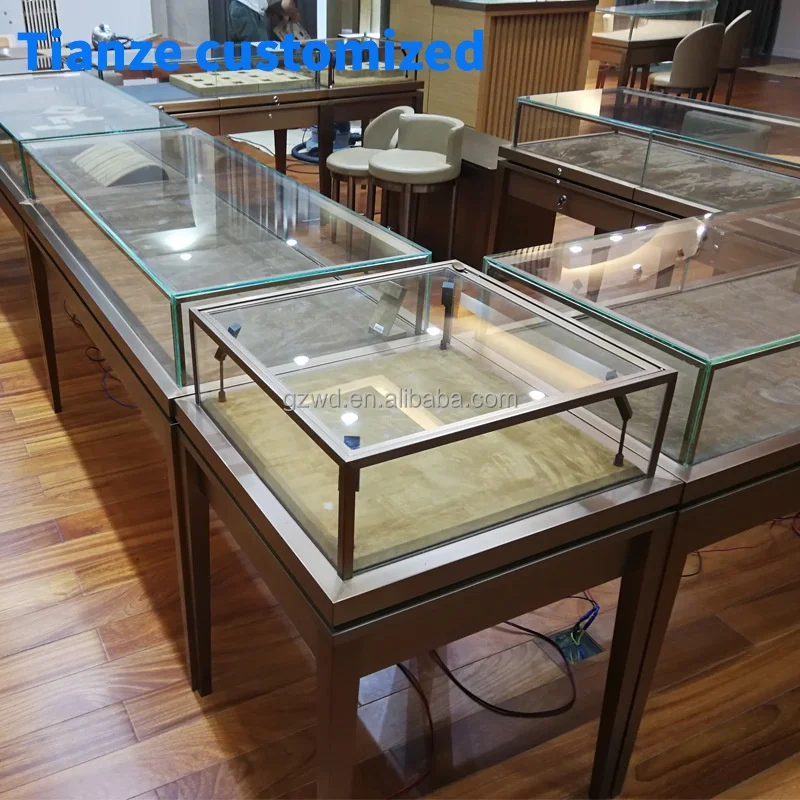 [Customized] glass jewelry display wooden showcase jewelry jewellery Island shop Wood stainless steel jewelry stal