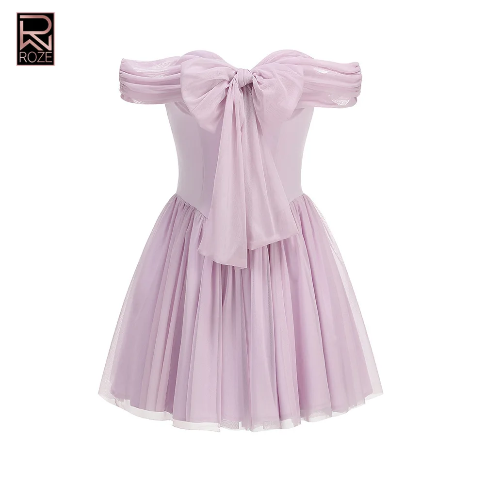 فستان لافندر مكشوف الكتفين - شبكة شفافة وتنورة مطوية، فستان حفل مسائي #2