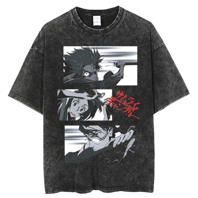 2023 Japanese Anime Samurai champloo T-Shirt Print T Shirt Fashion Hip Hop T-Shirts Streetwear Summer Casual Tops Unisex