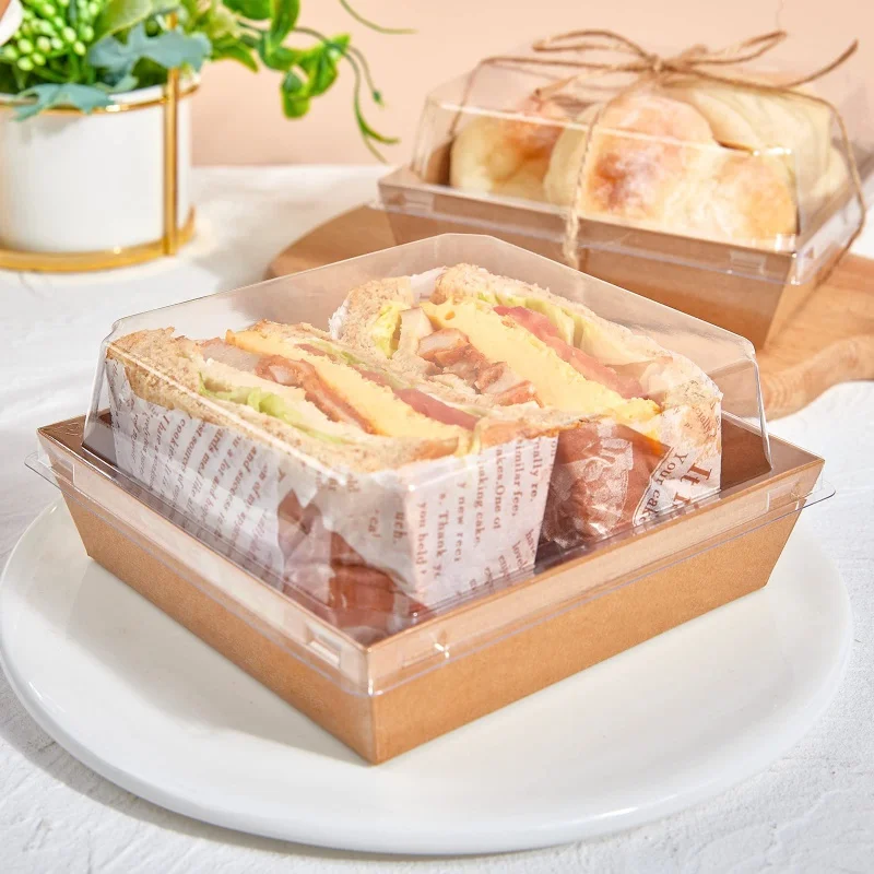 Op Maat Gemaakte Producten Wegwerp 5 Inch Vierkante Food Cake Plak Containers Roze Bakkerij Sandwich Dozen Papier Charcuterie Boxen Met