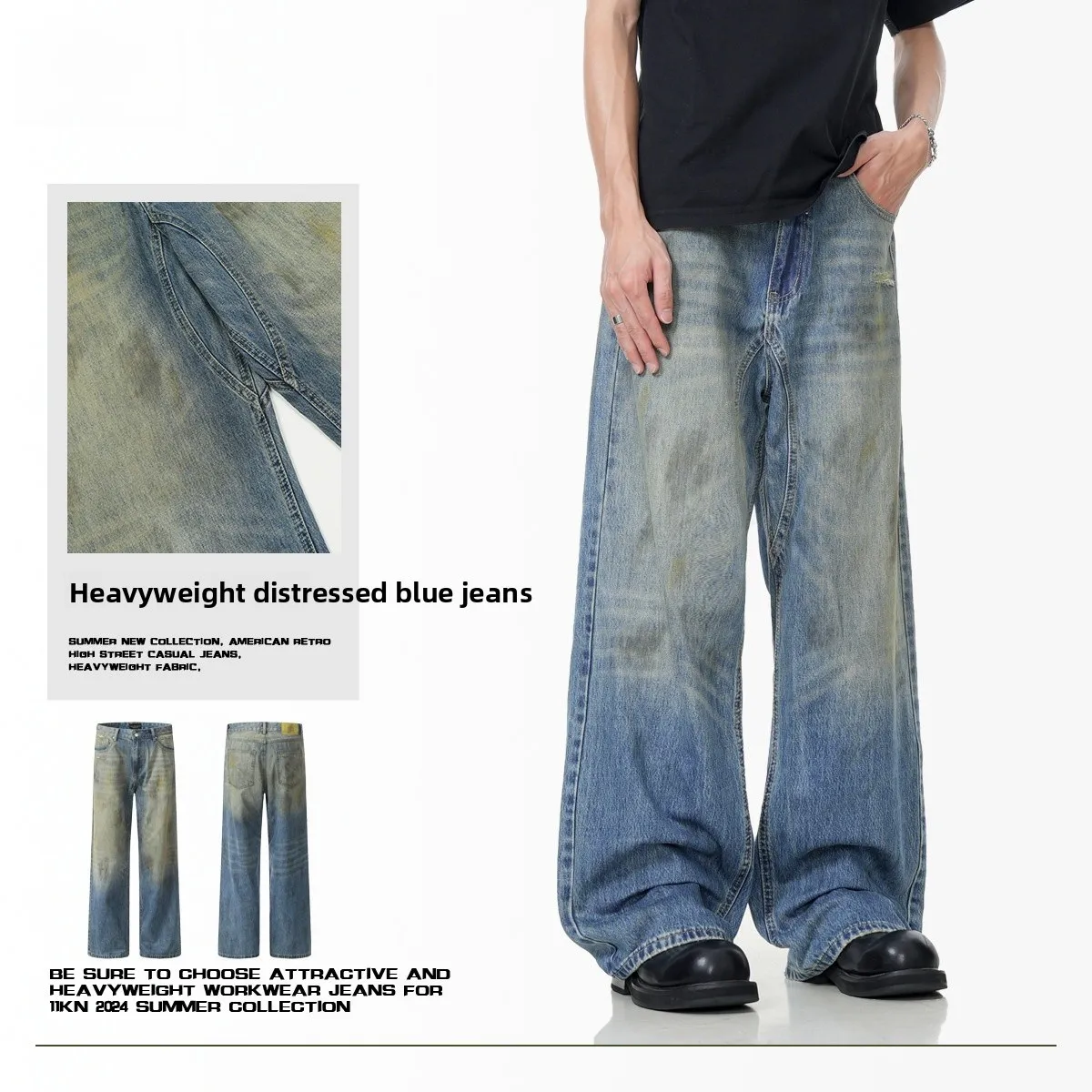 

Американские джинсы прямого кроя с эффектом потертости и дизайном Whisker, свободные, из смесового хлопка, со средней посадкой