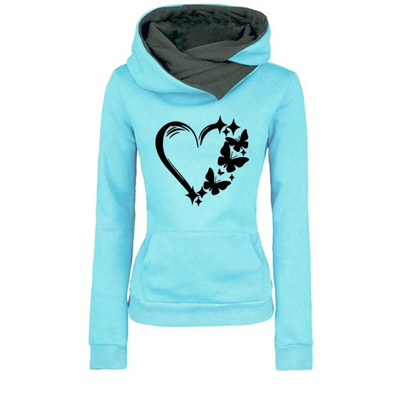 Fall Winter Butterfly Print Woman Sweatshirts Urban Fashion Warm Hoodie Female Home Outdoor Casual Sporty Hoody Top Jogger Coats