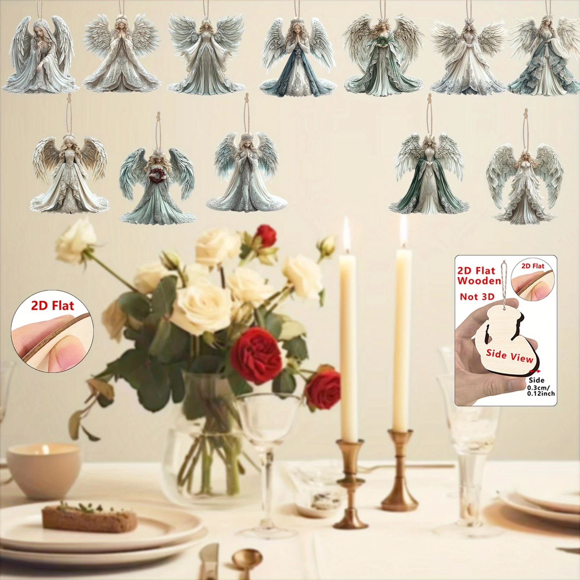 12 قطعة من المعلقات الخشبية ثلاثية الأبعاد من فيكتوريا أنجل - مثالية لمعمودية عيد الميلاد والمنزل وشجرة عيد الميلاد وحفلات أعياد الميلاد وهدية المهرجانات #5