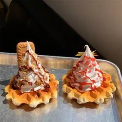 Artificial Simulated Caramel Brunch Faux Belgian Waffle Breakfast Cafe Model Dessert Cream Display Diy Cabinet Decoration Dim