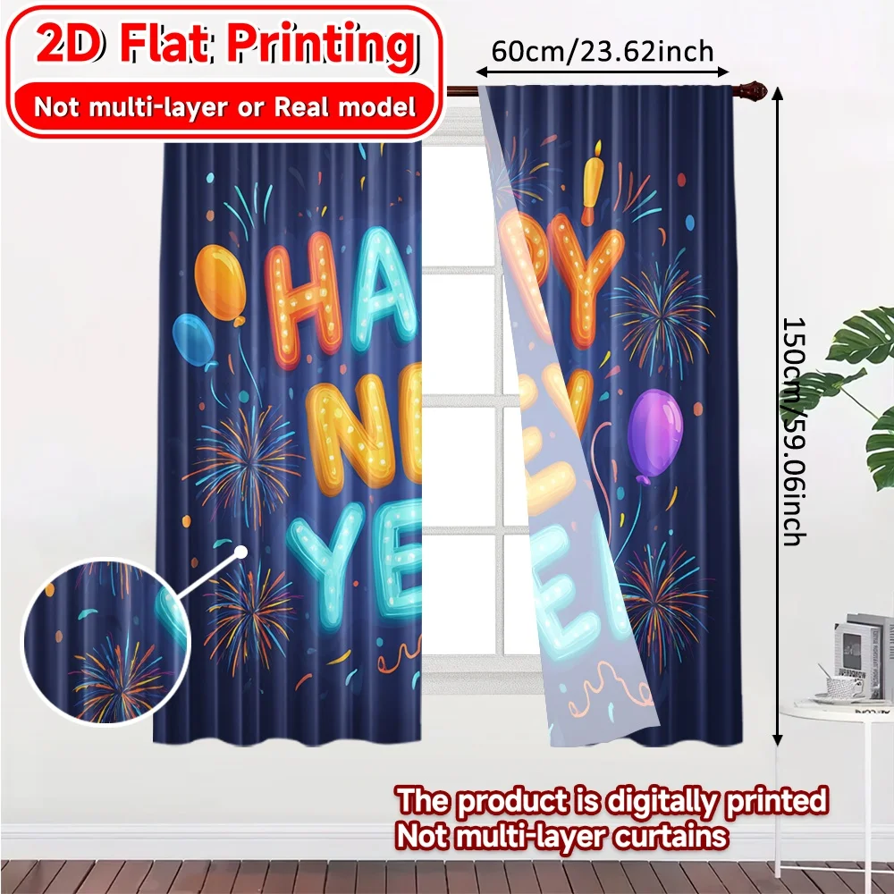 2D Flat Printing,2pcs 2025 Celebration Chic Print Curtains Durable 100% Polyester Fabric Curtains Decorations Outdoor Use for
