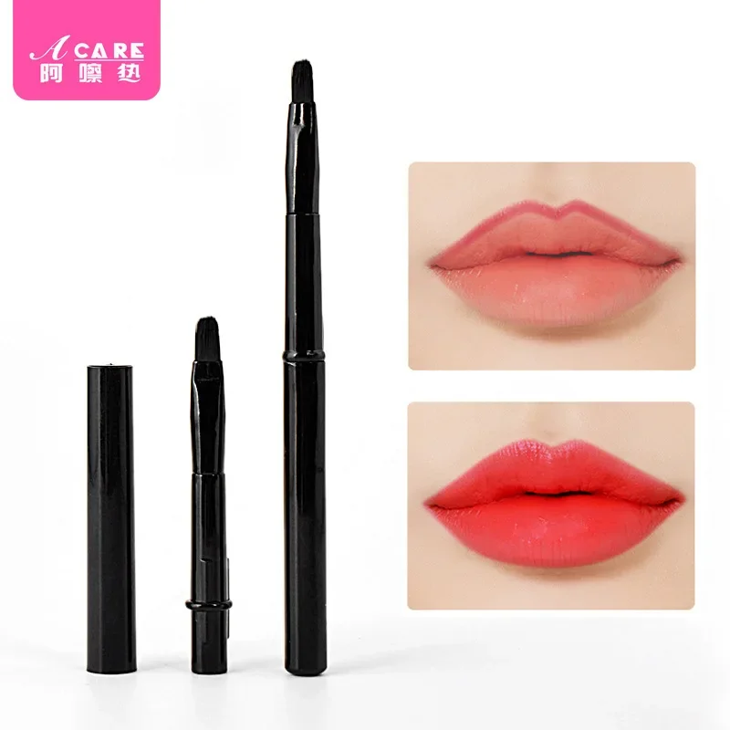 リップブラシ H1-ポータブルリップペンシル ミニメイクブラシ メイクアップ ソフトヘア アウトラインリップブラシ カバー付きメイクアップ