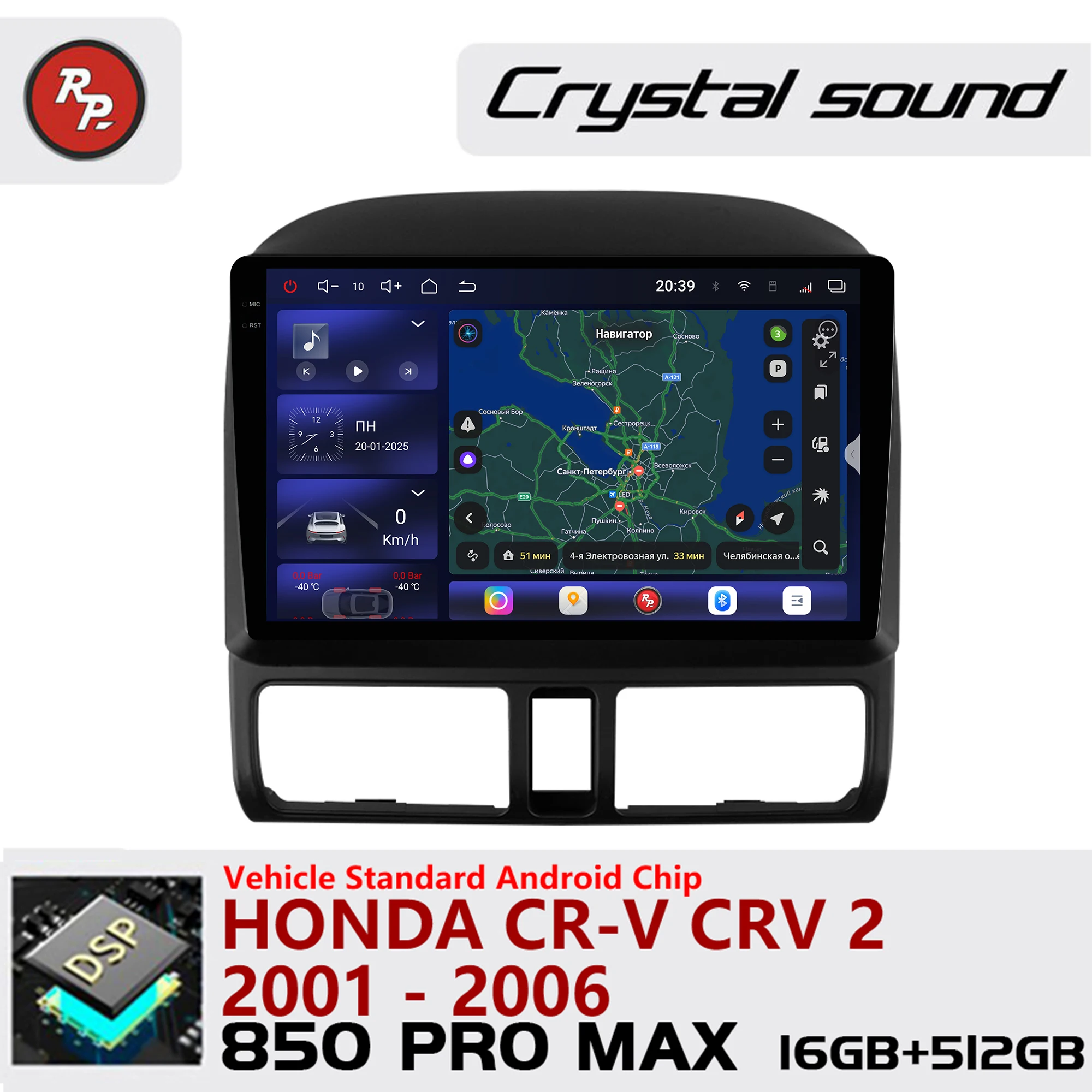 Redpower Crystal Sound 850 Pro Max Android Car Radio Player Screen for Honda CR-V CRV 2 2001 - 2006 CarPlay Bluetooth Hi-Fi
