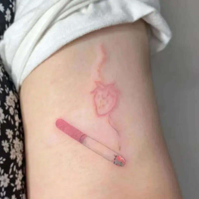 New Pink Strawberry Cigarette Temporary Tattoo Stickers Waterproof Watercolor Fashion Cute Sweet Little Pattern Arm Fake Tattoo