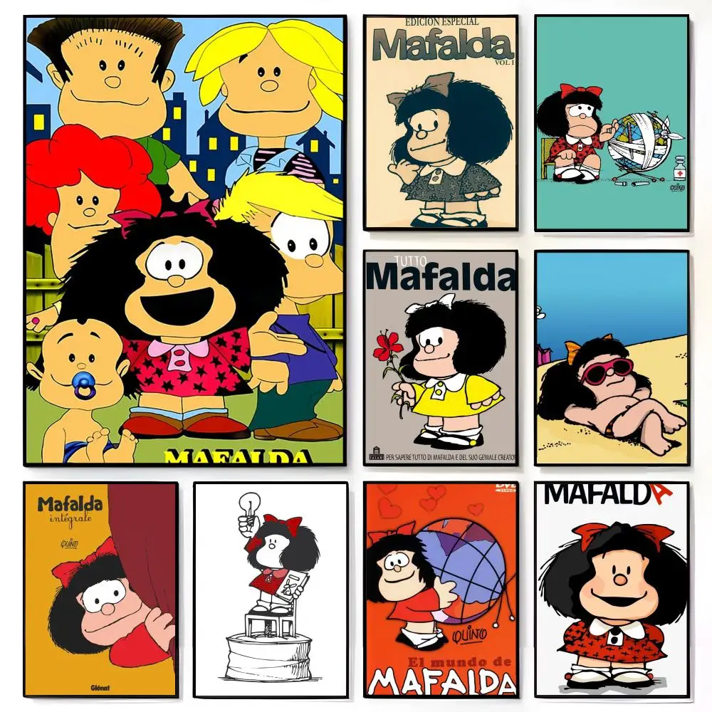 Póster satírico de Mafalda, cómic político, anime, mural de película americana, decoración de pared para habitación infantil, impresión