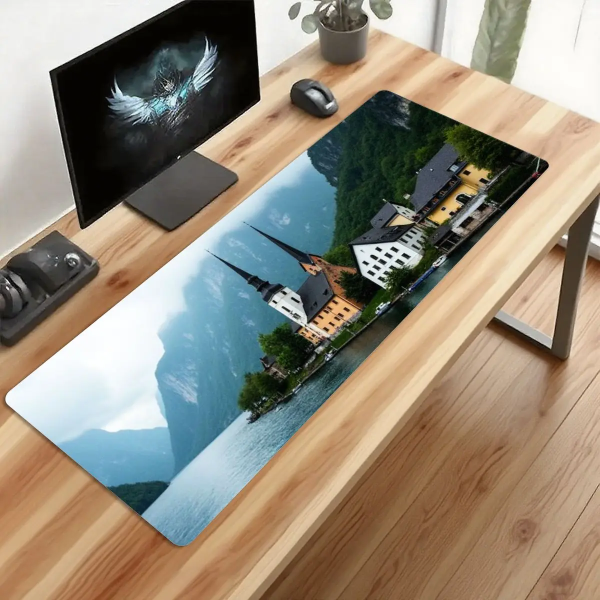 لوحة ماوس بانورامية ماونتن ريفر للمناظر الطبيعية، قاعدة مضادة للانزلاق، طباعة عالية الدقة مثالية للاستخدام المكتبي، مقاس 31.5 × 11.8 بوصة #4