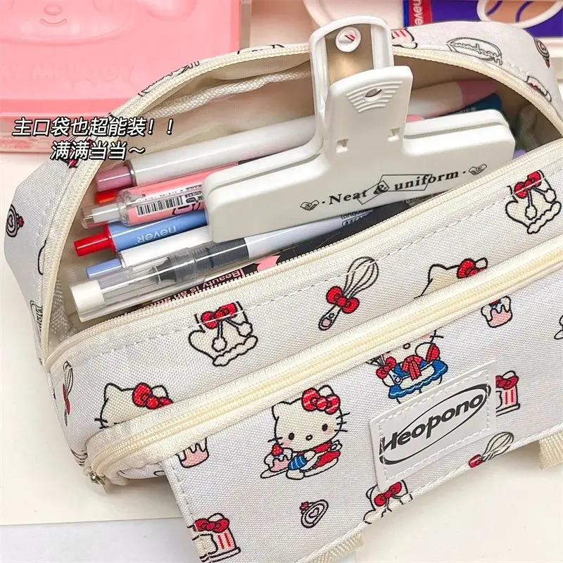 Sanrio Kawaii Anime Pencil Case Cartoon Hello Kitty Cute Canvas Pencil Case Printing Portable Cosmetic Bag Creative Girl Gifts