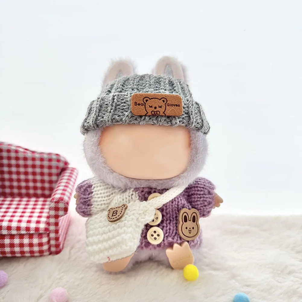 

Handcrafted Crochet 3-Piece Outfit Set For 17cm For Labubu Doll With Accessories Kids Toys Dress Up Game
