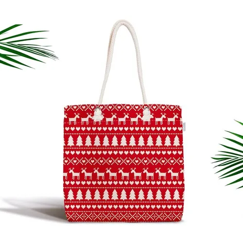 RealHomes Red Christmas Motifs On Digital Printed Zipper Cloth Bag