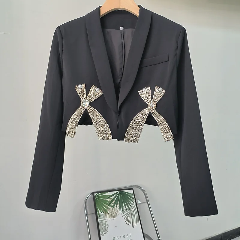 

Suit 2025 spring new open-waist design suit high-waist skirt two-piece rhine-diamond set