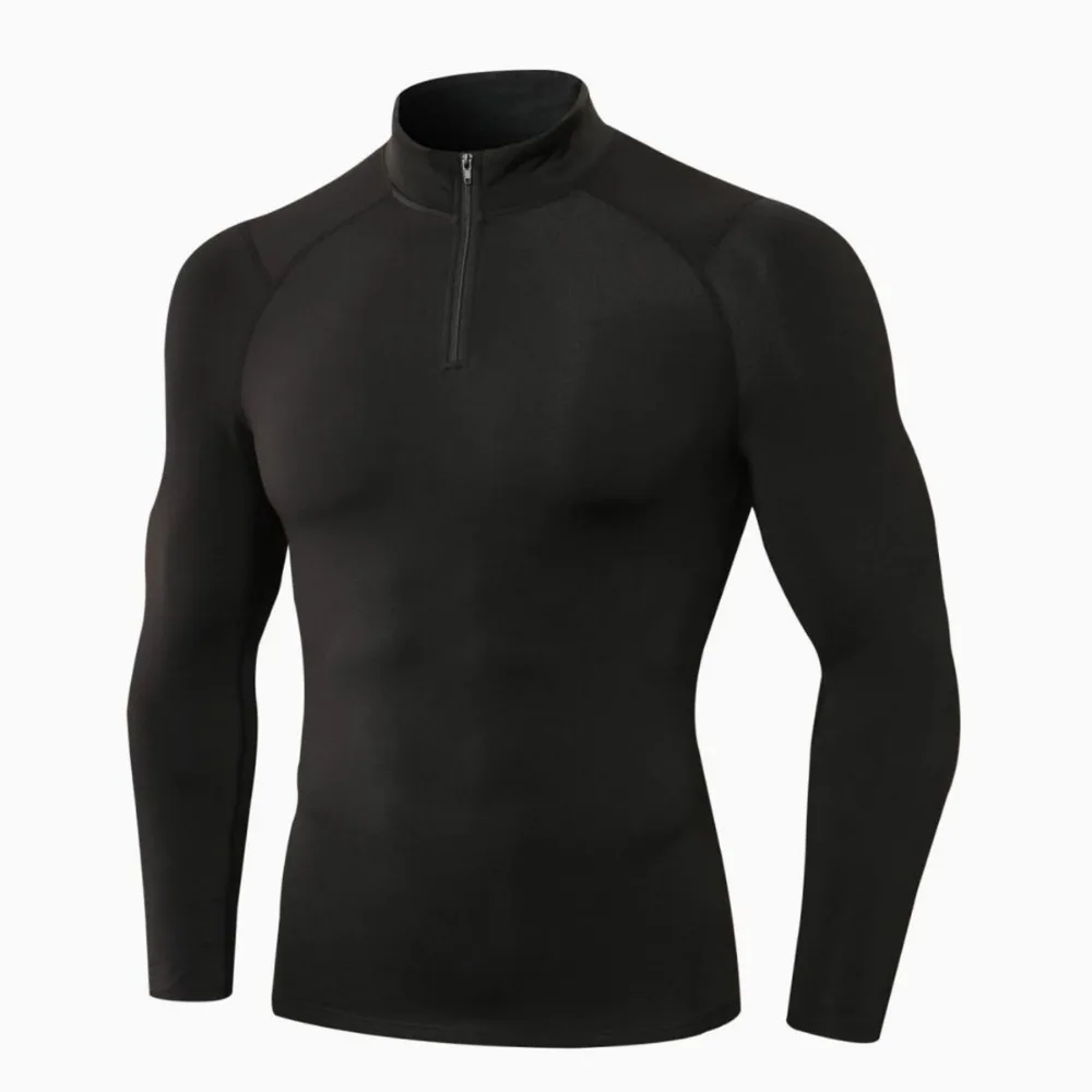 Men Rashgard Quick Dry Running Shirt Men T-shirt Long Sleeve Compression Shirts Gym T-shirt Fitness Sport Cycling zipper Shirt