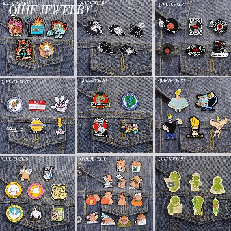 4-8Pcs/Sets Cartoon Anime Game Role Badge Enamel Pins Cute Capybara Black Cat Dice Alien UFO Brooch Lapel Badge Jewelry Gifts